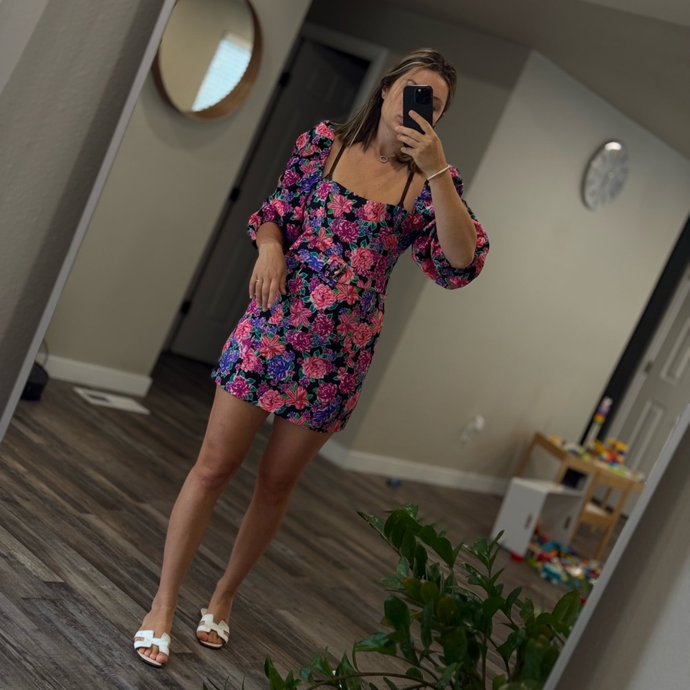 Zara Floral Mini Dress - Pink and Blue